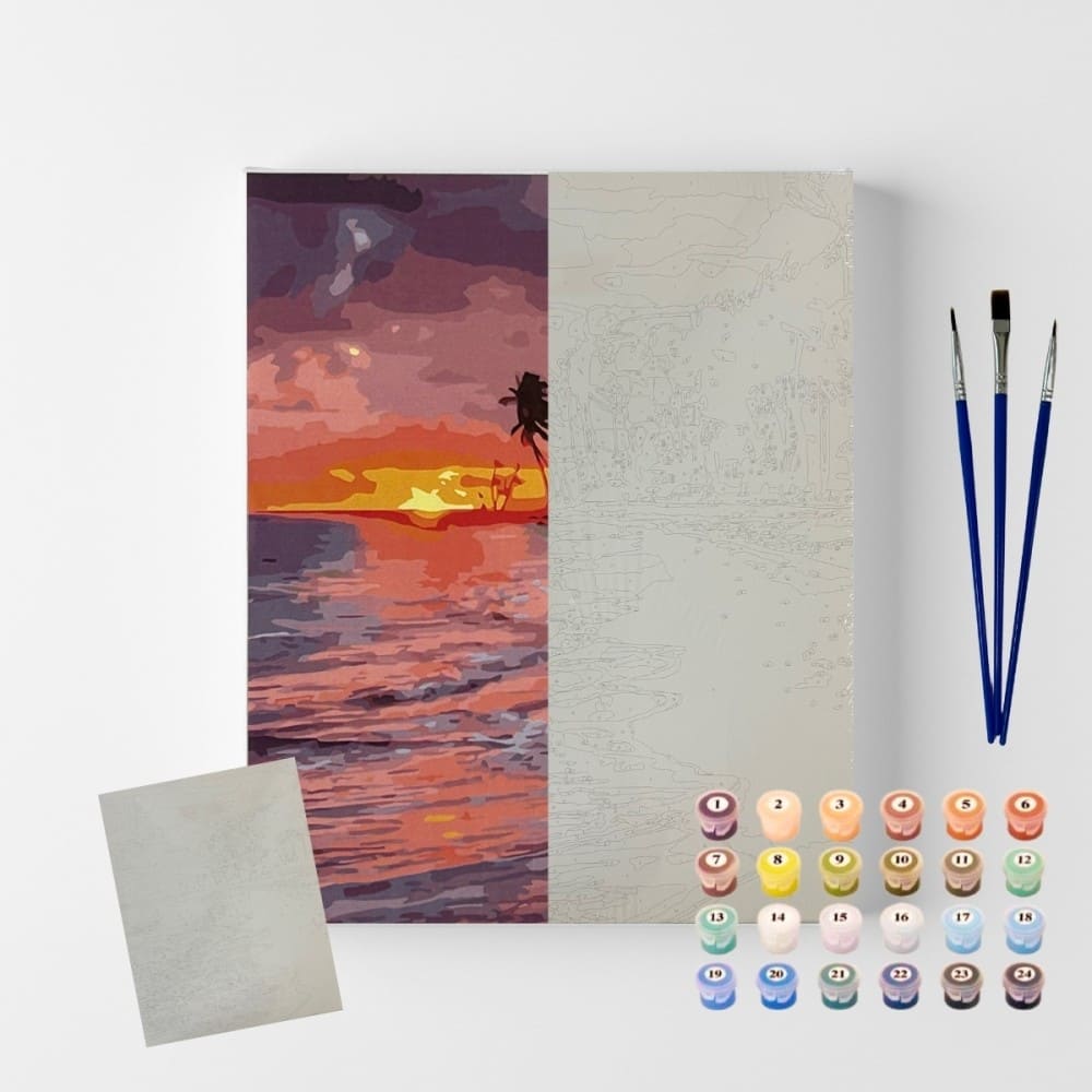 conjunto pintura numerada arte terapia 40x50cm pôr do sol